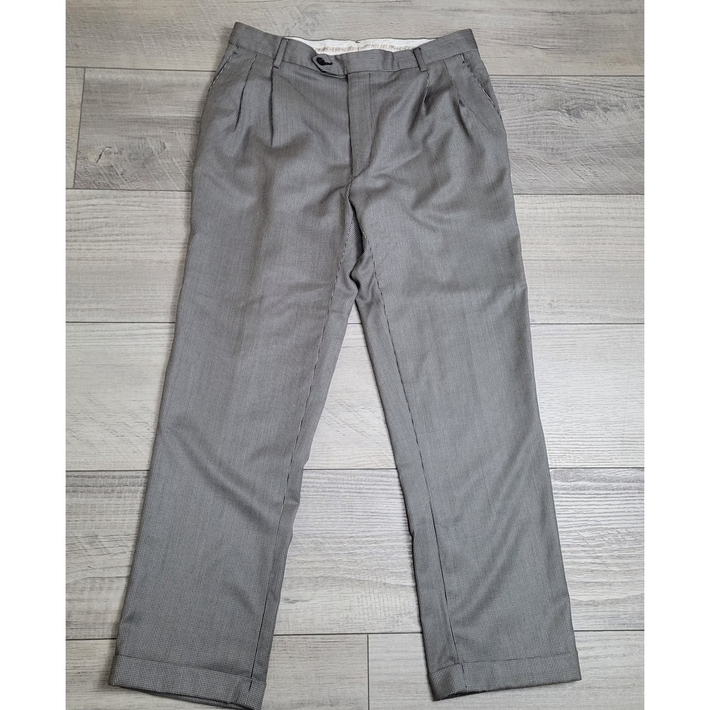 🐑Enzo Mantovani Pants Mens 34x30 Wool Houndstooth Trousers Pleated Cuffed Italy